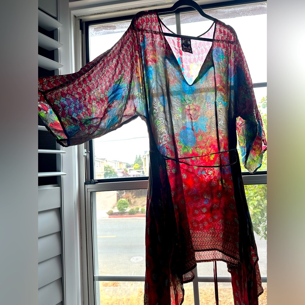 Johnny Was XL Tunic Dress Kaftan Coverup Tie Waist